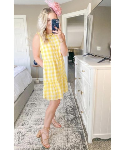 Women Dresses Plaid Sleeveless Summer Casual Sundress A Line Loose Swing T Shirt Mini Dress with Pockets Yellow-2 $18.04 Dresses