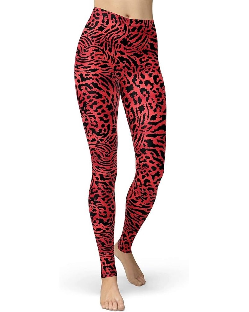 Women's Leopard Printed Leggings Animal Skin Brushed Buttery Soft Tights Red Leopard $12.50 Leggings