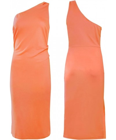 Womens Elegant One Shoulder Ruched Bodycon Dress Sleeveless Side Split Sexy Summer Cocktail Party Midi Dresses Orange $13.73 ...