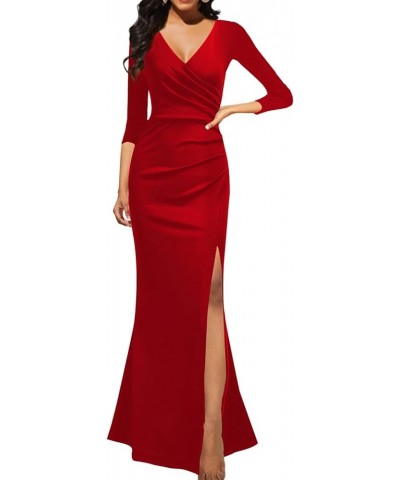 Formal Maxi Dresses for Women Sleeveless High Split Long Bodycon Party High Waist Dresses C Red $24.74 Dresses