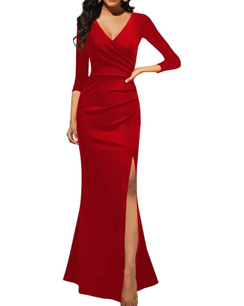 Formal Maxi Dresses for Women Sleeveless High Split Long Bodycon Party High Waist Dresses C Red $24.74 Dresses