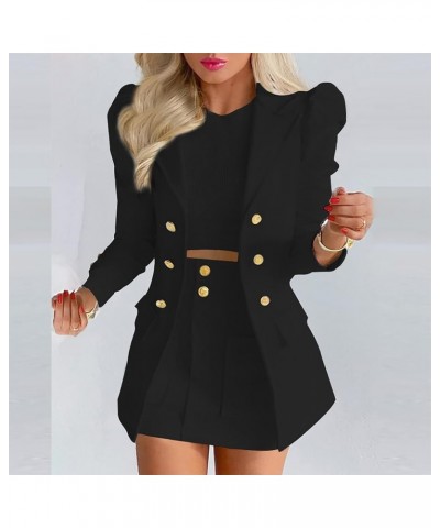 Women's Casual Business Suits Formal Blazer Jackets Puff Sleeve Coat with Mini Skirts Two Piece Outfits Black $10.66 Blazers