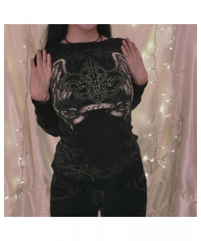 Women Y2k Long Sleeve Tops Fairy Grunge Graphic Tee Shirts Fairycore Aesthetic Fall Clothes Harajuku 90s Streetwear Bggcdeer-...