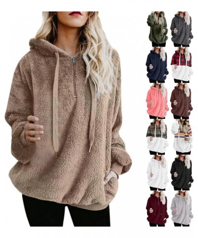 Fuzzy Hoodies for Women Half Zip Sherpa Fleece Oversized Hooded Sweatshirt Quarter Zip Pullover with Pockets A-white $8.54 Ho...