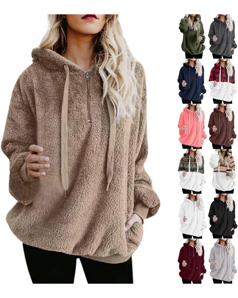 Fuzzy Hoodies for Women Half Zip Sherpa Fleece Oversized Hooded Sweatshirt Quarter Zip Pullover with Pockets A-white $8.54 Ho...