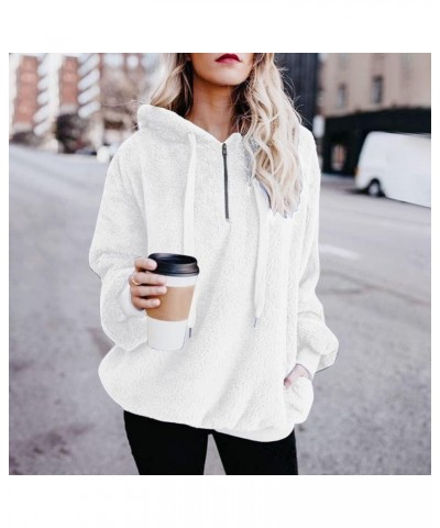 Fuzzy Hoodies for Women Half Zip Sherpa Fleece Oversized Hooded Sweatshirt Quarter Zip Pullover with Pockets A-white $8.54 Ho...