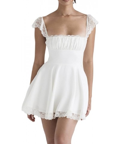 Sexy V Neck Short Dress Lace Trim Mesh Patchwork Going Out Mini Dresses Backless Slim Fit Casual Beachwear Q- White 2 $10.00 ...