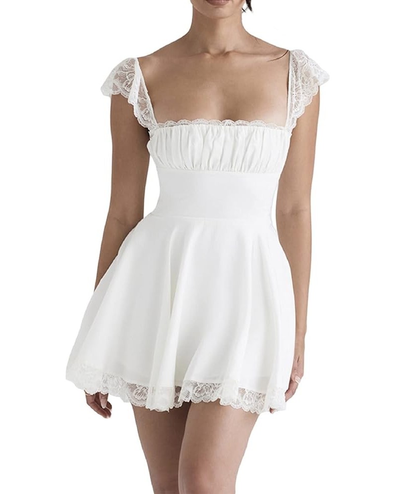 Sexy V Neck Short Dress Lace Trim Mesh Patchwork Going Out Mini Dresses Backless Slim Fit Casual Beachwear Q- White 2 $10.00 ...