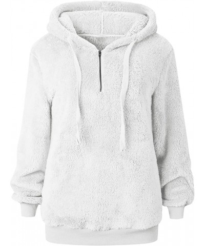 Fuzzy Hoodies for Women Half Zip Sherpa Fleece Oversized Hooded Sweatshirt Quarter Zip Pullover with Pockets A-white $8.54 Ho...