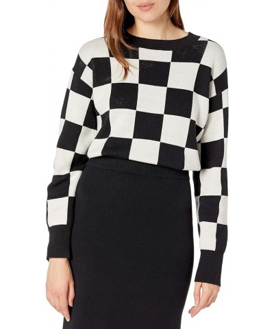 Women's Ingrid Long-Sleeve Crewneck Jaquard Sweater Checkerboard $28.94 Sweaters