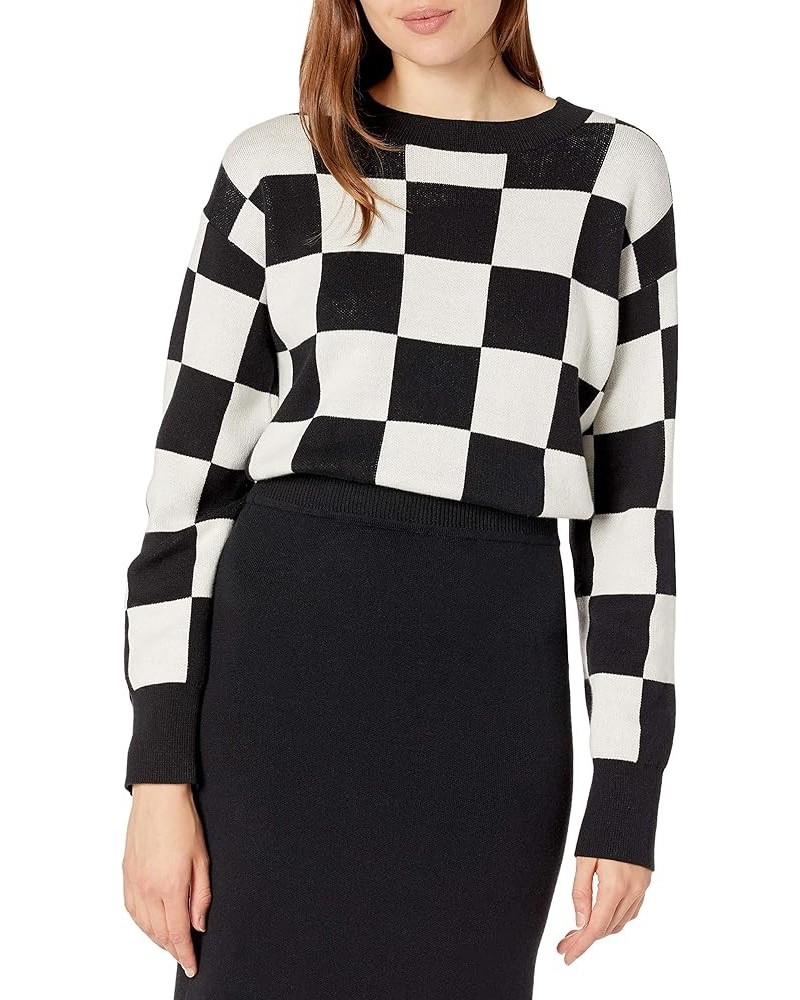 Women's Ingrid Long-Sleeve Crewneck Jaquard Sweater Checkerboard $28.94 Sweaters