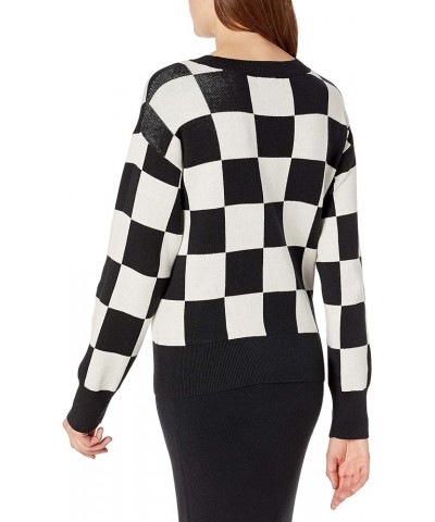 Women's Ingrid Long-Sleeve Crewneck Jaquard Sweater Checkerboard $28.94 Sweaters