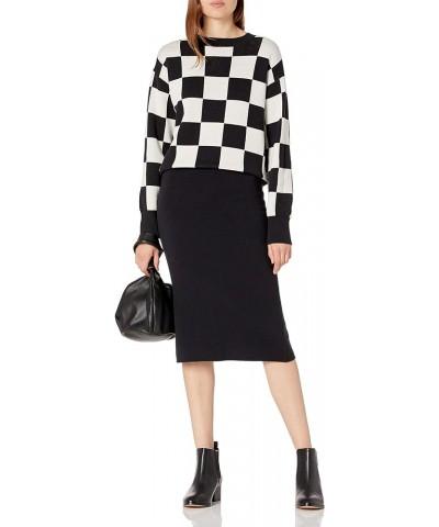 Women's Ingrid Long-Sleeve Crewneck Jaquard Sweater Checkerboard $28.94 Sweaters