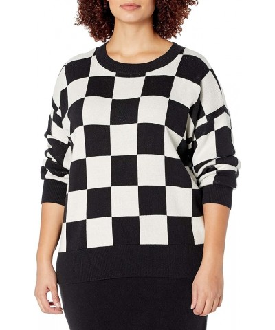 Women's Ingrid Long-Sleeve Crewneck Jaquard Sweater Checkerboard $28.94 Sweaters