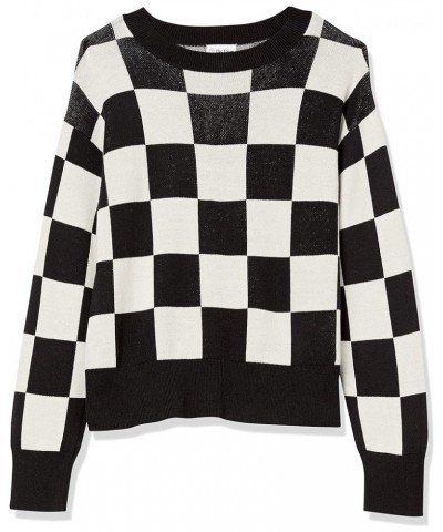 Women's Ingrid Long-Sleeve Crewneck Jaquard Sweater Checkerboard $28.94 Sweaters