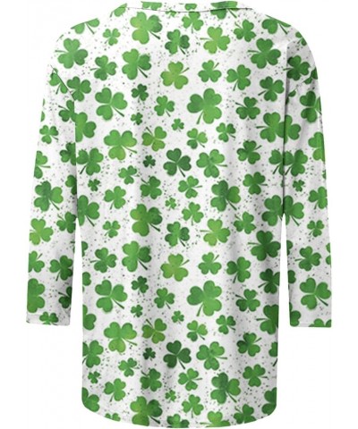 St Patricks Day Shirts for Women 3/4 Length Sleeve Funny Shamrock Print Crewneck T-Shirt Soft Comfy Thin Blouses M-white $5.8...