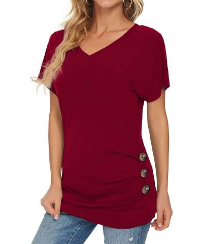 Womens Tunic Tops - V Neck Shirts Women Fashion Top Dressy Casual Soft & Comfortable Maroon - Womens Plated Button V-neck Tun...