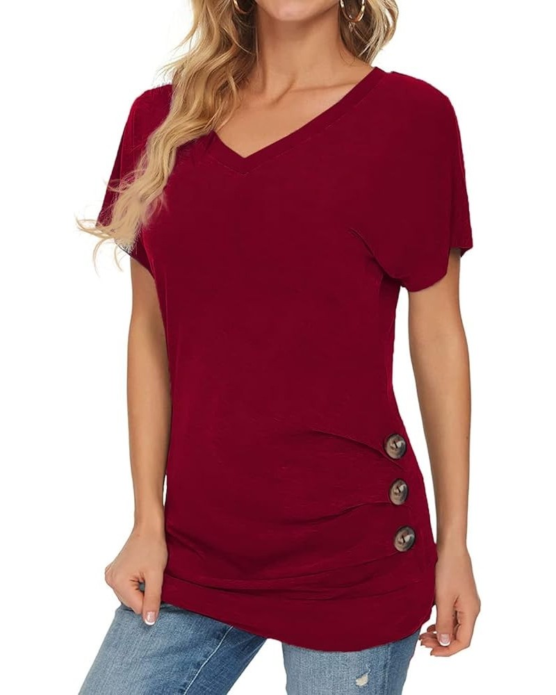 Womens Tunic Tops - V Neck Shirts Women Fashion Top Dressy Casual Soft & Comfortable Maroon - Womens Plated Button V-neck Tun...