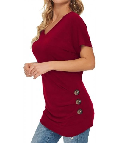 Womens Tunic Tops - V Neck Shirts Women Fashion Top Dressy Casual Soft & Comfortable Maroon - Womens Plated Button V-neck Tun...