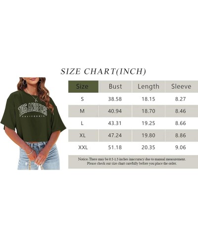 Womens Los Angeles California Letter Print Cropped T Shirt Half Sleeve Crop Tees Round Neck Summer Crop Tops 05-army Green $1...