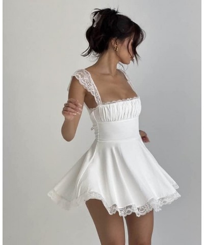 Sexy V Neck Short Dress Lace Trim Mesh Patchwork Going Out Mini Dresses Backless Slim Fit Casual Beachwear Q- White 2 $10.00 ...