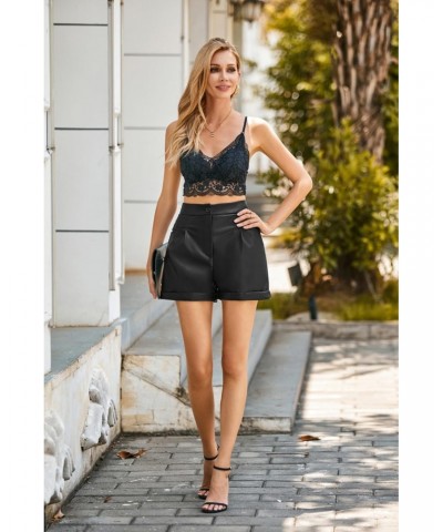 Women's High Waisted PU Leather Shorts Roll Hem Hot Short Pants with Pockets $10.44 Shorts