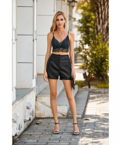 Women's High Waisted PU Leather Shorts Roll Hem Hot Short Pants with Pockets $10.44 Shorts