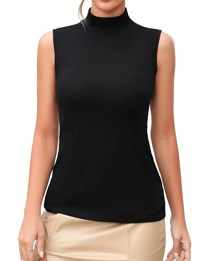 Women's Mock Turtleneck Long Sleeve Sleeveless Tops Basic Slim T-Shirts Sleeveless Sleeveless Black $11.39 T-Shirts