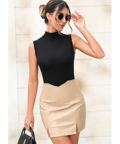 Women's Mock Turtleneck Long Sleeve Sleeveless Tops Basic Slim T-Shirts Sleeveless Sleeveless Black $11.39 T-Shirts