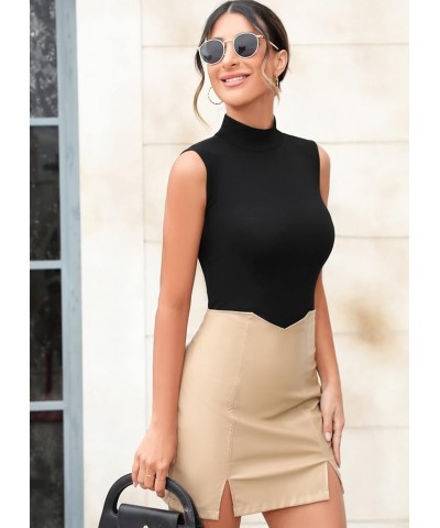 Women's Mock Turtleneck Long Sleeve Sleeveless Tops Basic Slim T-Shirts Sleeveless Sleeveless Black $11.39 T-Shirts