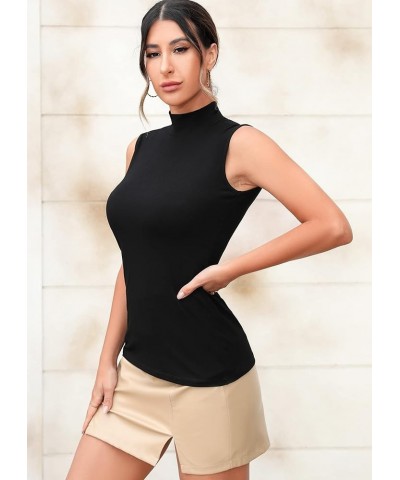 Women's Mock Turtleneck Long Sleeve Sleeveless Tops Basic Slim T-Shirts Sleeveless Sleeveless Black $11.39 T-Shirts