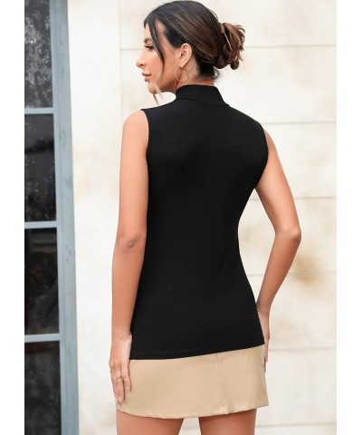 Women's Mock Turtleneck Long Sleeve Sleeveless Tops Basic Slim T-Shirts Sleeveless Sleeveless Black $11.39 T-Shirts