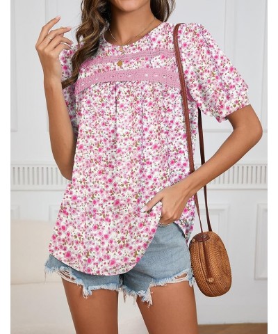 Womens Summer Tops Crewneck Lace Crochet Short Sleeve Shirts Casual Boho Blouses Top Solid Color Trendy 2024 Pink Floral $15....