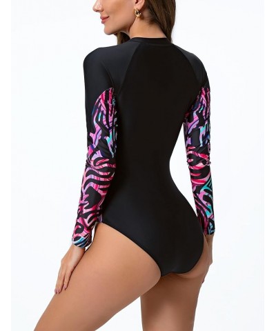 Women's One Piece Long Sleeve Rash Guard UV Sun Protection Swimsuit Quick Dry Printed Surfing Bathing Suit Swimwear Black 8 $...