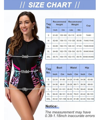 Women's One Piece Long Sleeve Rash Guard UV Sun Protection Swimsuit Quick Dry Printed Surfing Bathing Suit Swimwear Black 8 $...