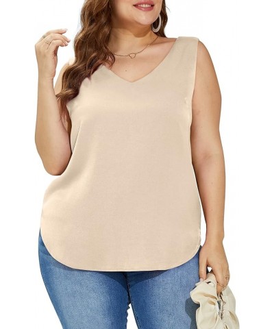 Womens Tank Tops V Neck Silk Satin Blouses Sleeveless Camisole Tank Top Summer Tops 103-apricot $8.24 Tanks