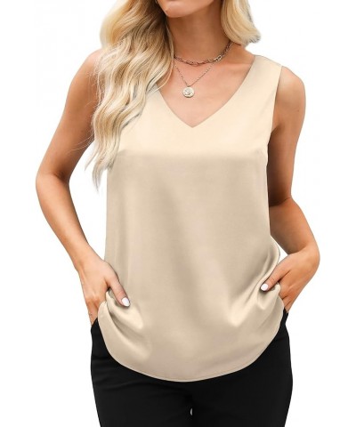 Womens Tank Tops V Neck Silk Satin Blouses Sleeveless Camisole Tank Top Summer Tops 103-apricot $8.24 Tanks