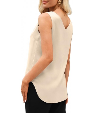 Womens Tank Tops V Neck Silk Satin Blouses Sleeveless Camisole Tank Top Summer Tops 103-apricot $8.24 Tanks