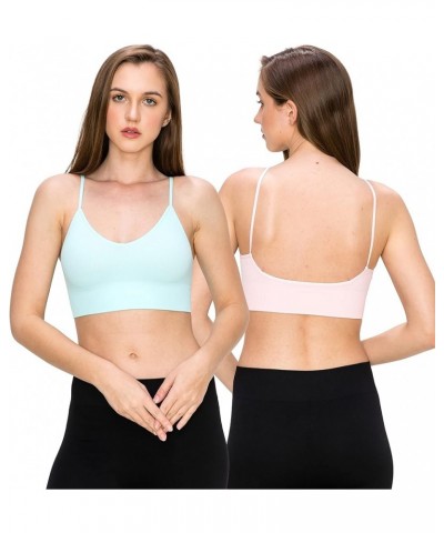 Soft Rib Low-Back Crop Bra Cami, UV Protective Fabric UPF 50+ (Made with Love in The USA) Baby Blue/Baby Pink Set $8.84 Tanks