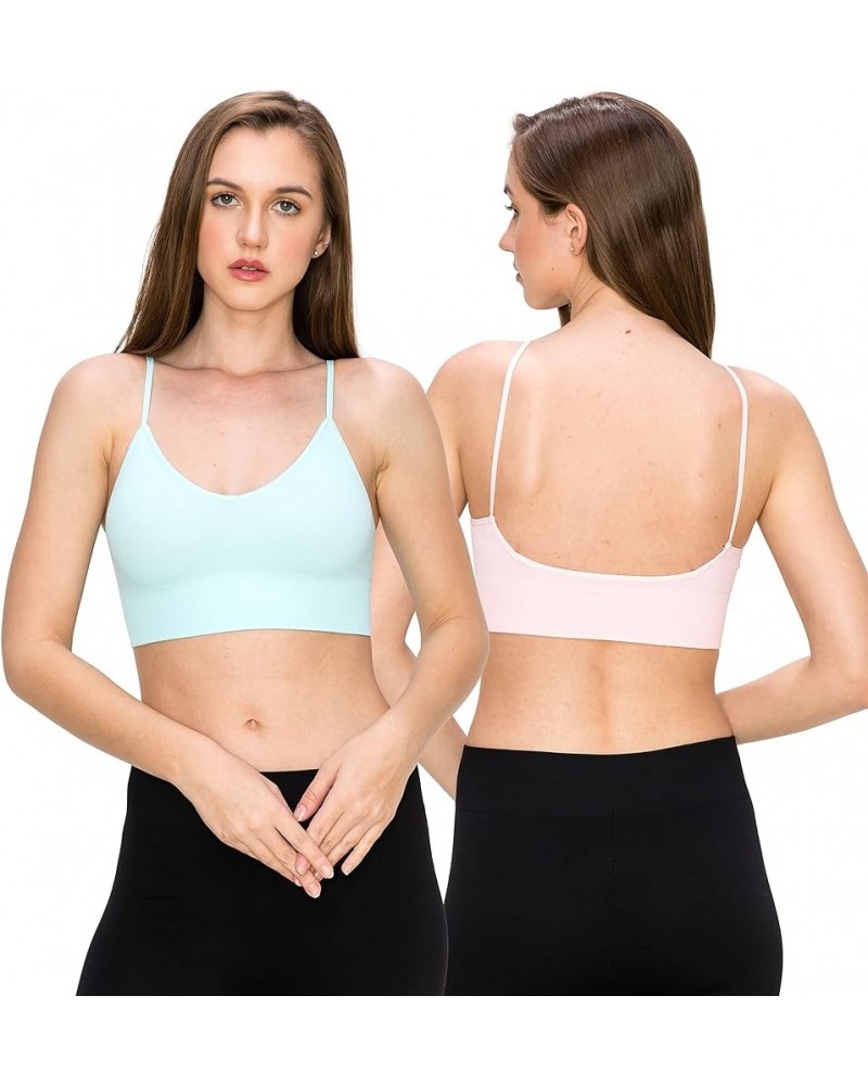 Soft Rib Low-Back Crop Bra Cami, UV Protective Fabric UPF 50+ (Made with Love in The USA) Baby Blue/Baby Pink Set $8.84 Tanks