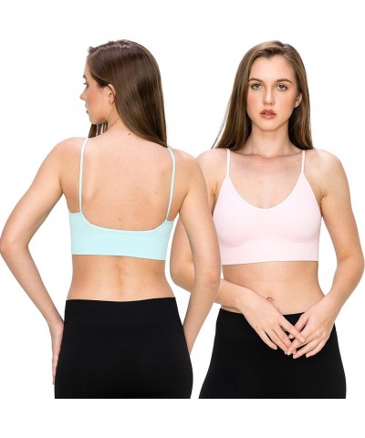 Soft Rib Low-Back Crop Bra Cami, UV Protective Fabric UPF 50+ (Made with Love in The USA) Baby Blue/Baby Pink Set $8.84 Tanks