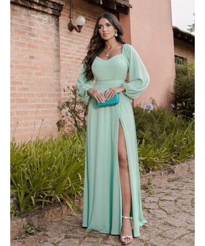 Long Sleeve Bridesmaid Dresses with Slit Off Shoulder Chiffon Formal Evening Party Gowns Royal Blue $31.50 Dresses