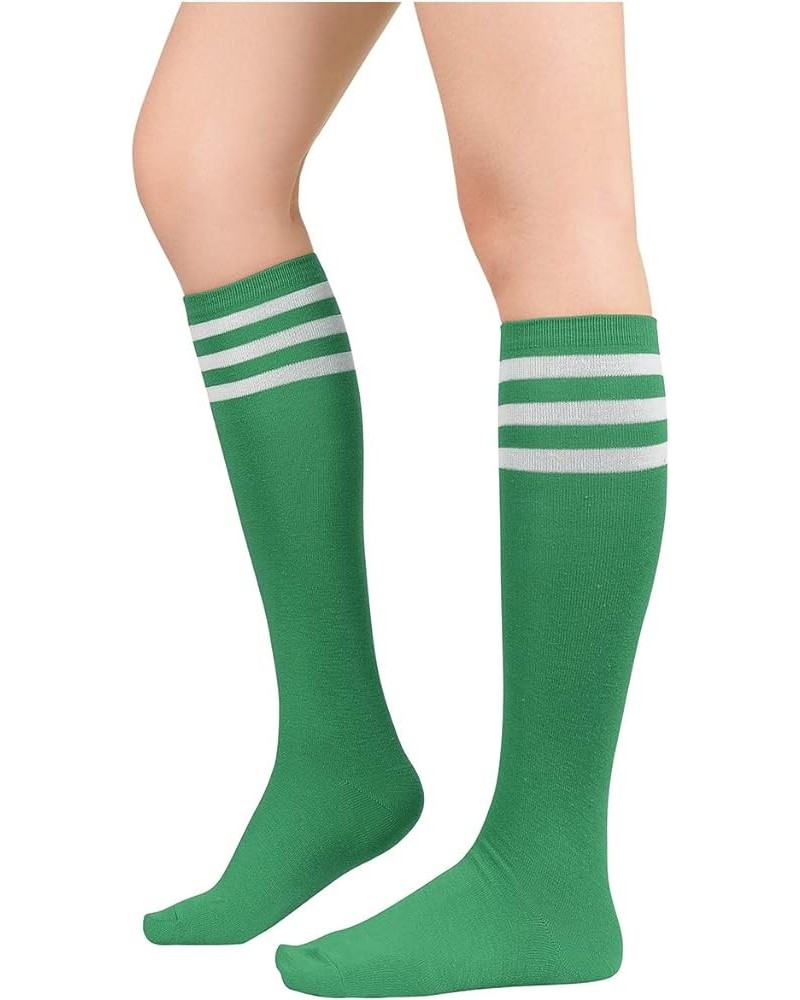 Women's Knee High Socks Athletic Thin Stripes Tube Socks High Stockings Outdoor Sport Socks 1 Pack Green White $7.97 Activewear