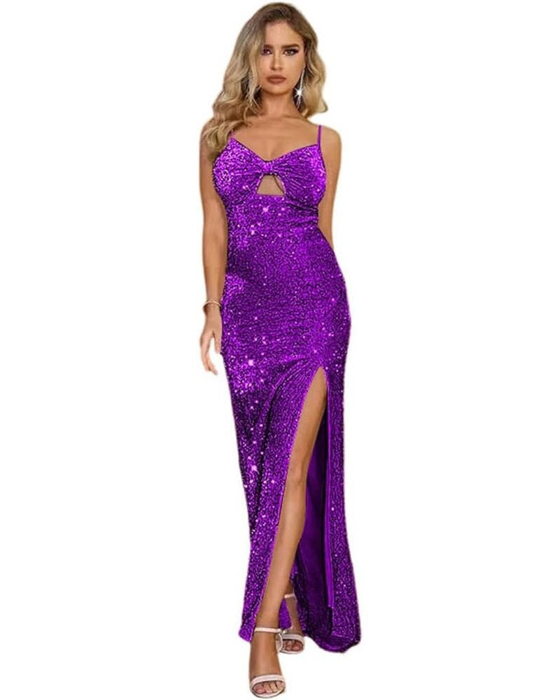 Halter Sequin Mermaid Prom Dress Long Backless Prom Cocktail Maxi Dress for Women CYM195 B-grape $26.66 Dresses