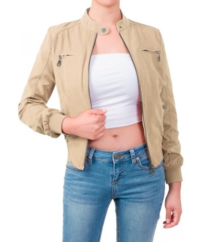 Women's Casual Faux Suede Ribbed Hem Zip Up Bomber Short Jacket Taupe $17.64 Coats