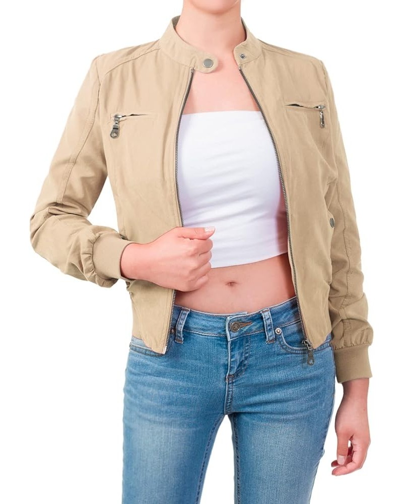 Women's Casual Faux Suede Ribbed Hem Zip Up Bomber Short Jacket Taupe $17.64 Coats