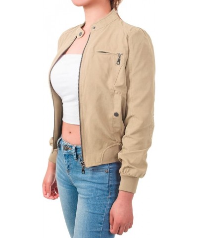 Women's Casual Faux Suede Ribbed Hem Zip Up Bomber Short Jacket Taupe $17.64 Coats