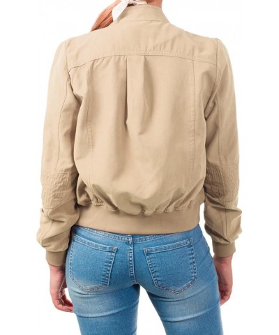 Women's Casual Faux Suede Ribbed Hem Zip Up Bomber Short Jacket Taupe $17.64 Coats