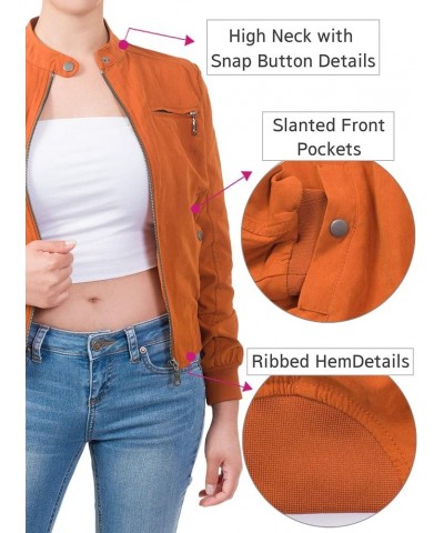 Women's Casual Faux Suede Ribbed Hem Zip Up Bomber Short Jacket Taupe $17.64 Coats