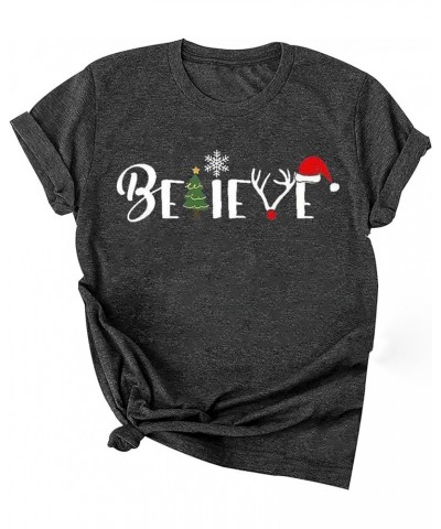 Women Christmas Believe T-Shirt Christmas Short Sleeve Shirt Graphic Print Casual Shirts Tee Tops P5 $11.19 T-Shirts